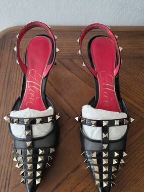 Valentino Black and Red Studded Slingback Heels